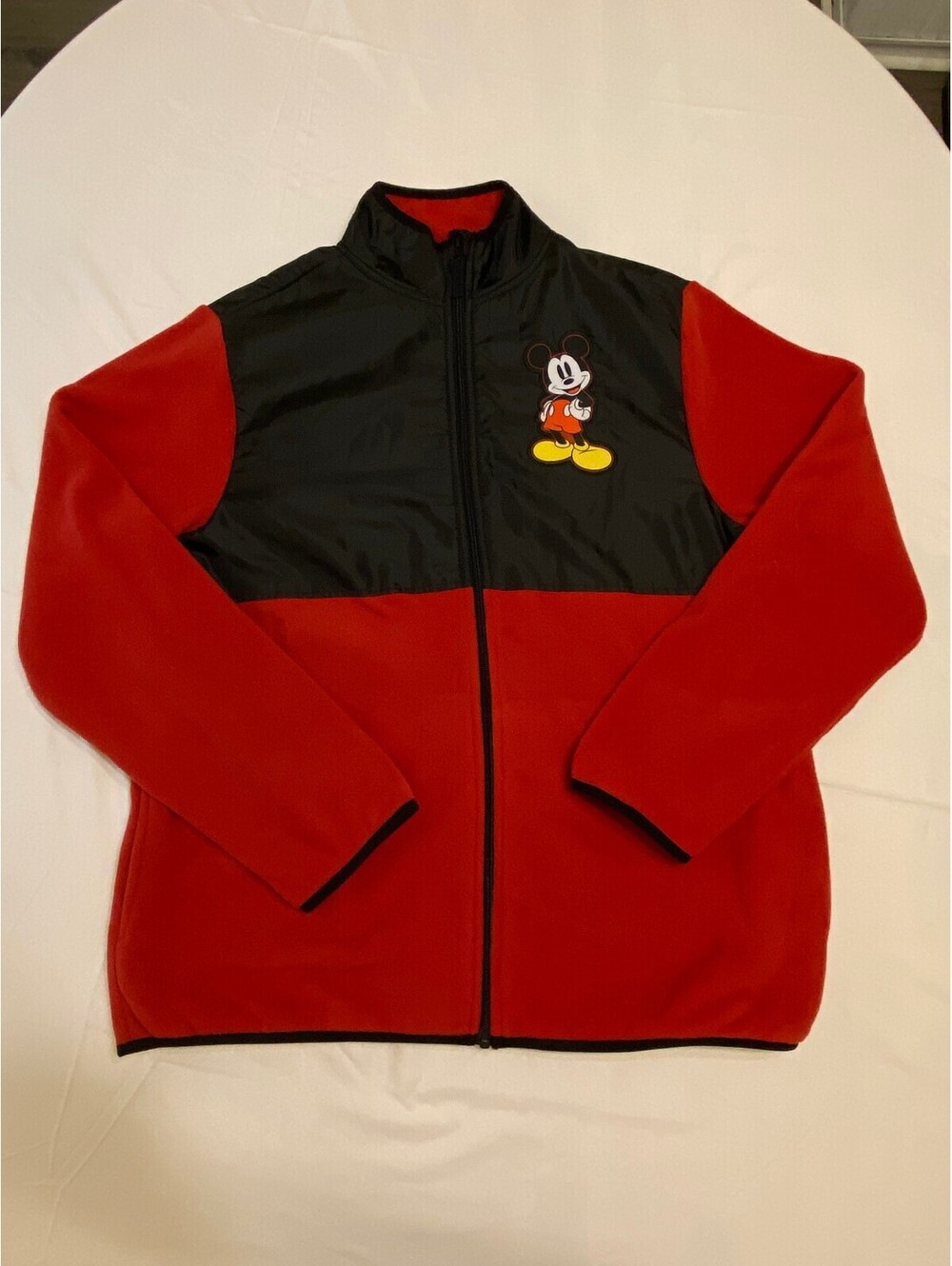 Disney Mickey Mouse Fleece Jacket Mens M Red Black Full Zip Embroidered